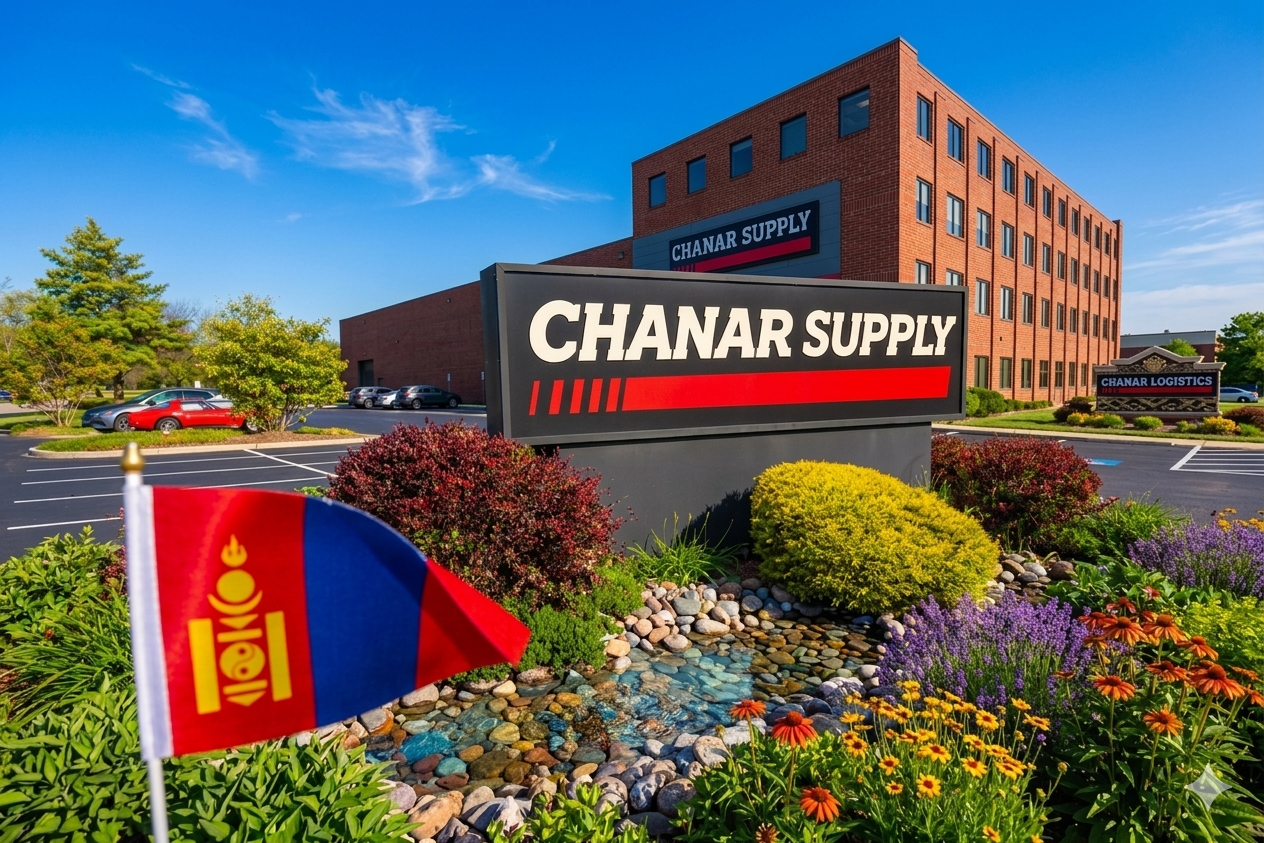Chanar Supply facility with Mongolian flag and company signage